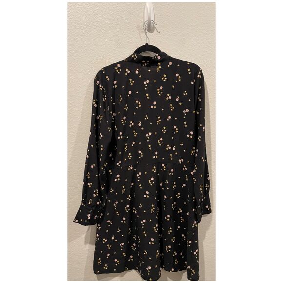 LOFT Floral Tie Neck Long Sleeves Flare Mini Black Dress - Picture 6 of 6